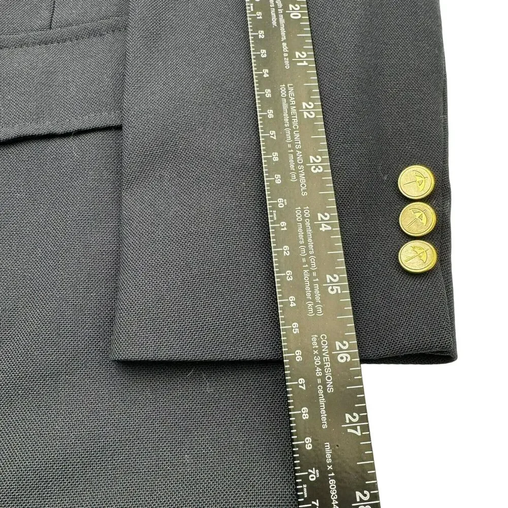 Vintage Arnie 42 XL‎ Wool Sport Coat Jacket Black Blazer Gold Umbrella Buttons